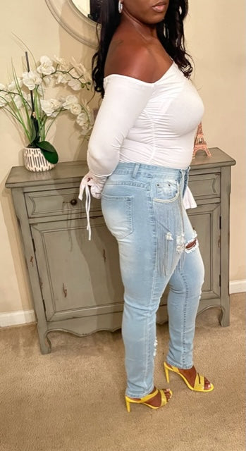 Rhinestone Fringe Jeans